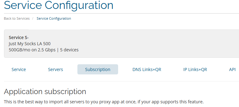 Location of JustMySocks Surge Subscription Link